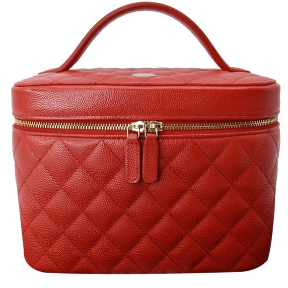 CHANEL  Vanity Caviar Leather Cosmetic Satchel Bag Red - Picture 1 of 12